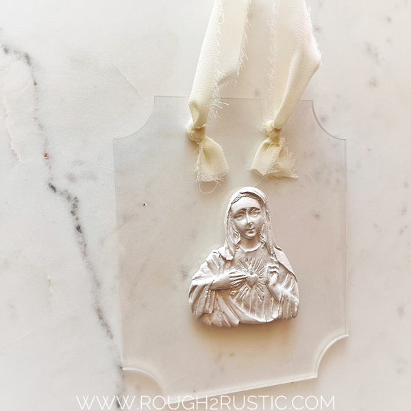 Sacred Heart and Immaculate Heart Intaglio on Rectangular Acrylic Wall Hanging