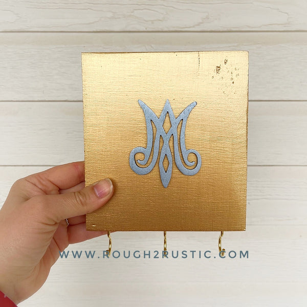Gold/Shimmery Blue Marian Mini Rosary Hanger