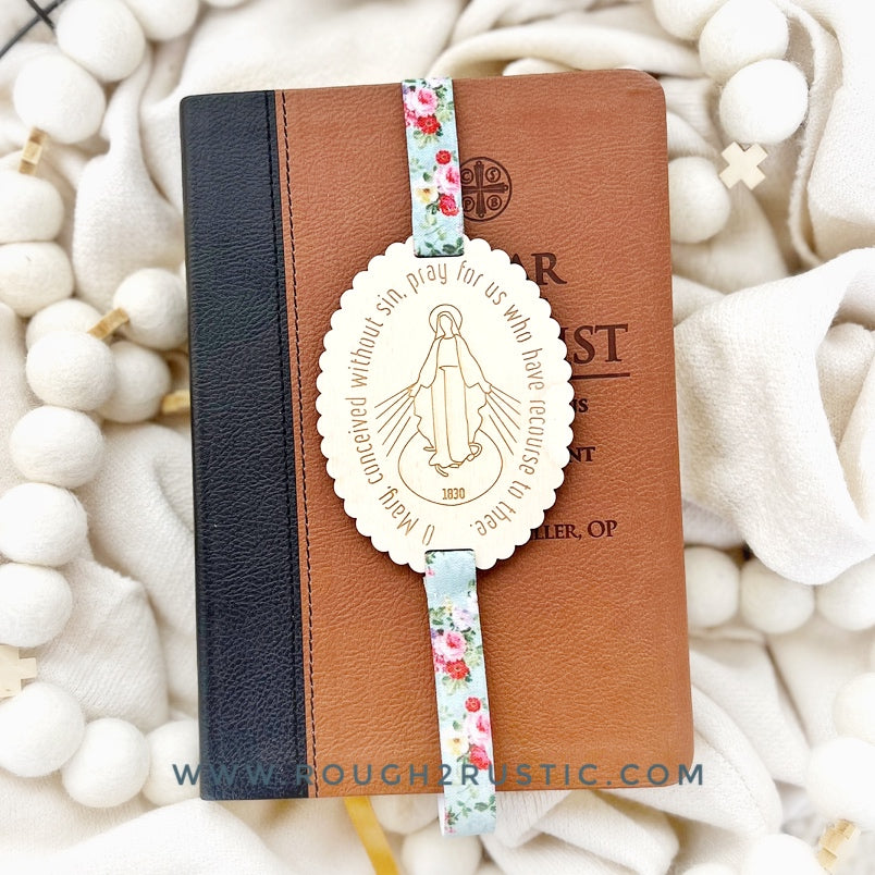 Miraculous Medal - Mary Side - Engraved Wood Bookmark
