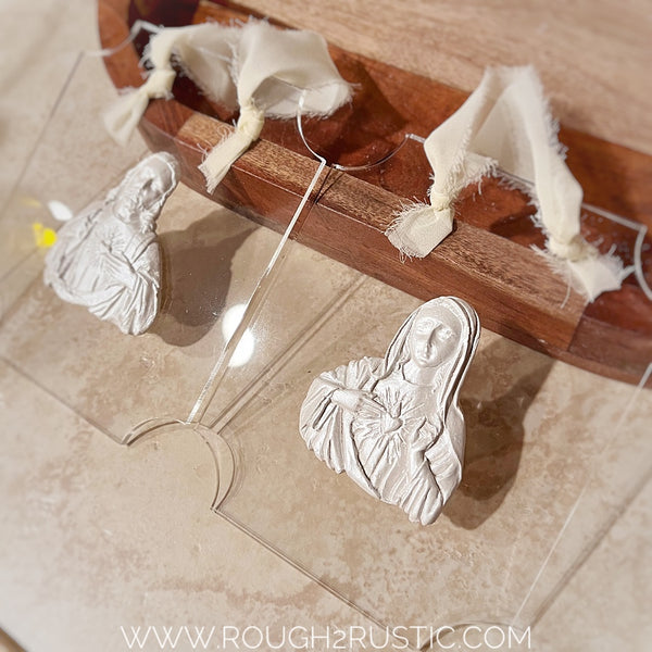 Sacred Heart and Immaculate Heart Intaglio on Rectangular Acrylic Wall Hanging