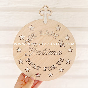 Our Lady of Fatima Pray For Us Natural Birch Wall Decor