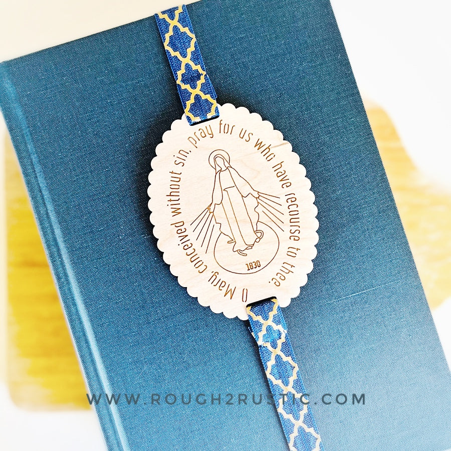 Miraculous Medal - Mary Side - Engraved Wood Bookmark