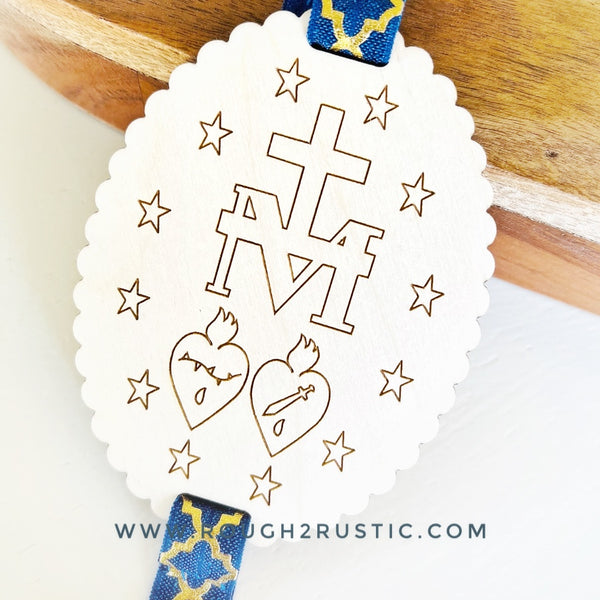 Miraculous Medal - +M Side - Engraved Wood Bookmark