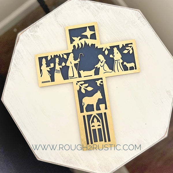 Folk Art Style 12.5 Inch Nativity Cross
