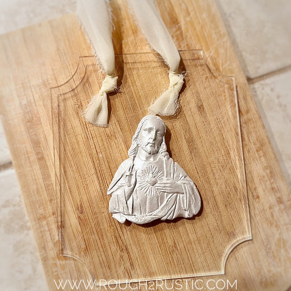 Sacred Heart and Immaculate Heart Intaglio on Rectangular Acrylic Wall Hanging