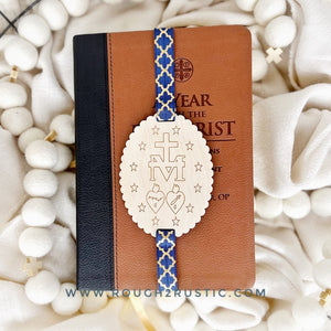 Miraculous Medal - +M Side - Engraved Wood Bookmark