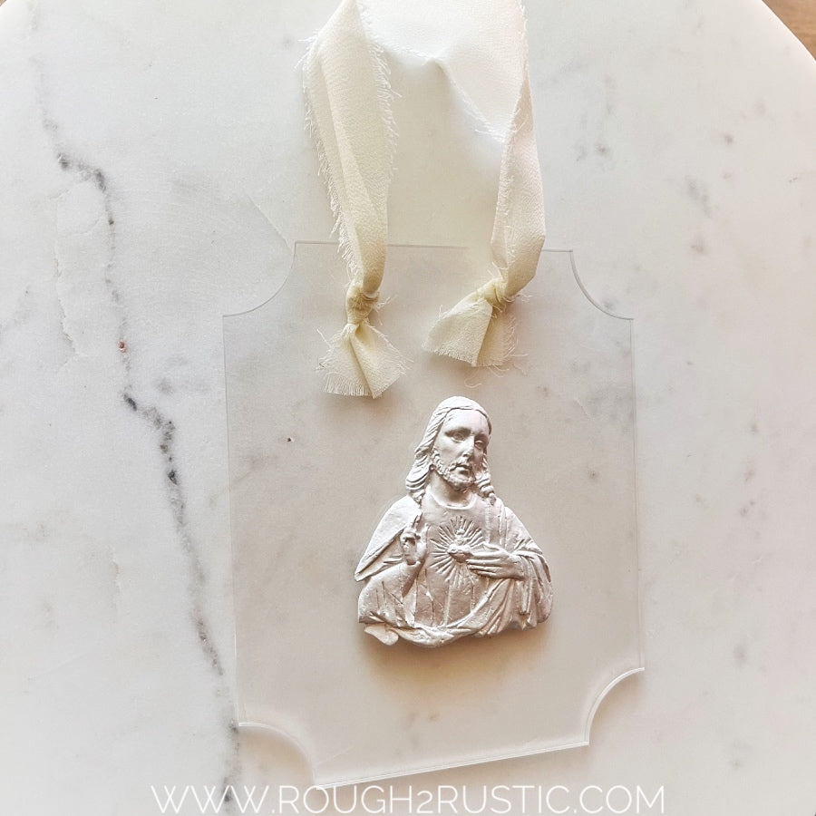 Sacred Heart and Immaculate Heart Intaglio on Rectangular Acrylic Wall Hanging