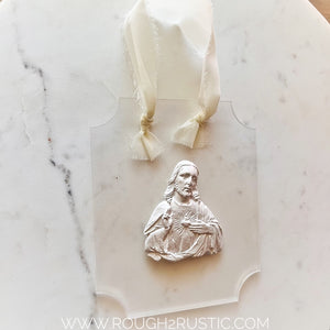 Sacred Heart and Immaculate Heart Intaglio on Rectangular Acrylic Wall Hanging