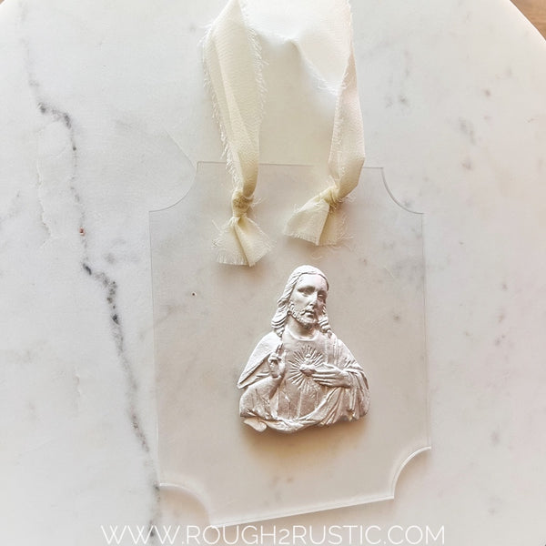 Sacred Heart and Immaculate Heart Intaglio on Rectangular Acrylic Wall Hanging