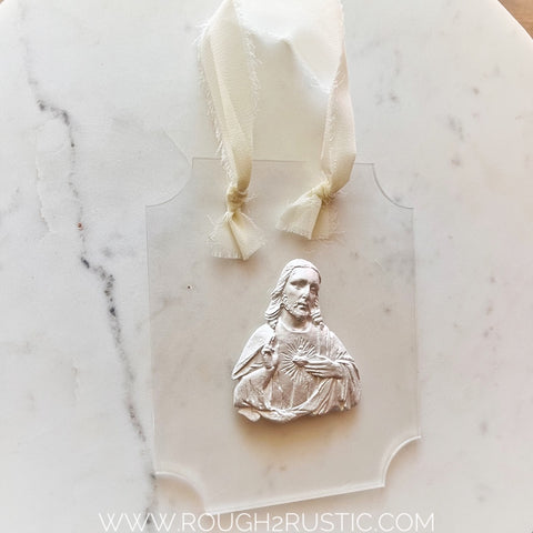 Sacred Heart and Immaculate Heart Intaglio on Rectangular Acrylic Wall Hanging