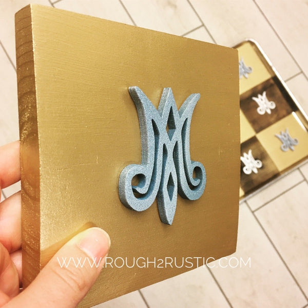 Gold/Shimmery Blue Marian Mini Rosary Hanger