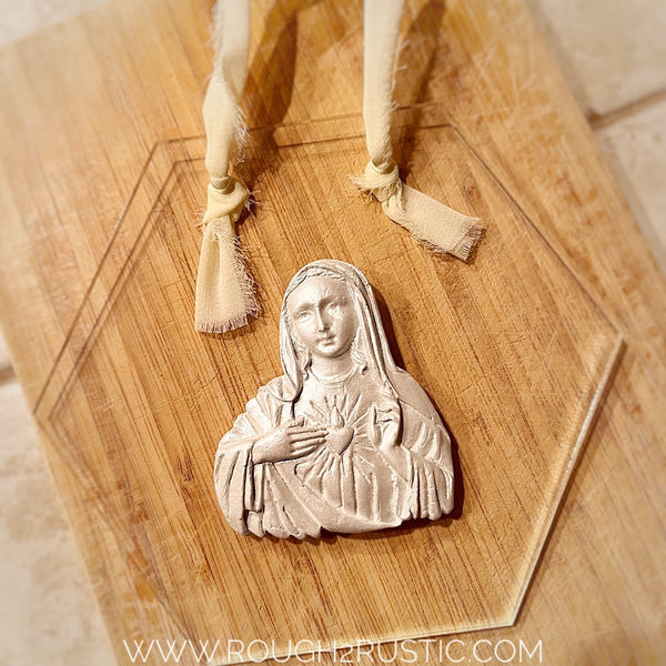 Sacred Heart and Immaculate Heart Intaglio on Hexagonal Acrylic Wall Hanging