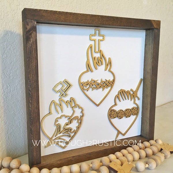 Gold/White/Brown Holy Family Hearts Rosary Hanger