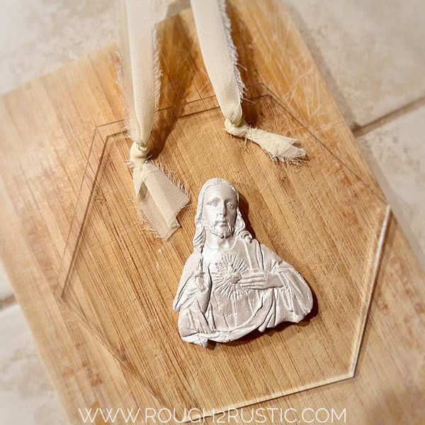 Sacred Heart and Immaculate Heart Intaglio on Hexagonal Acrylic Wall Hanging