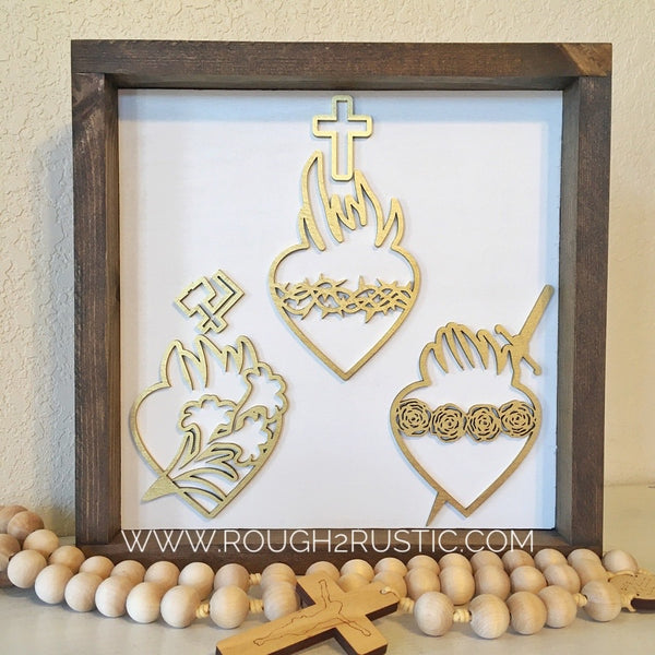 Gold/White/Brown Holy Family Hearts Rosary Hanger