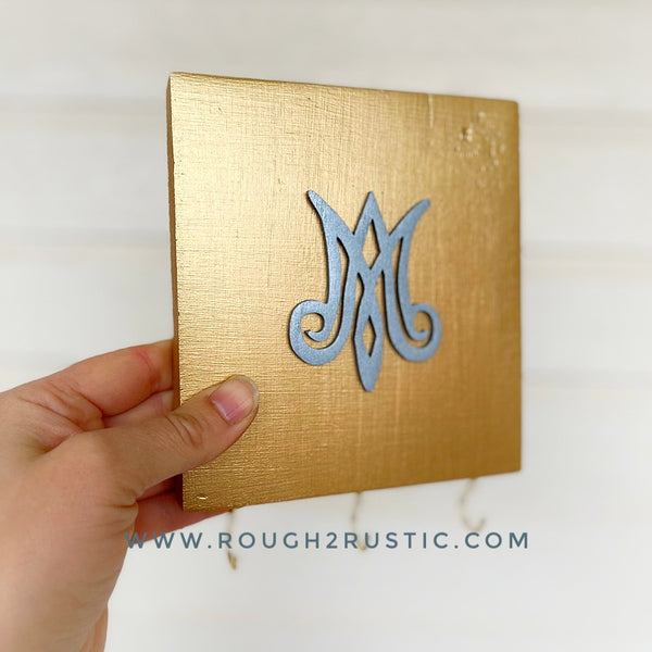 Gold/Shimmery Blue Marian Mini Rosary Hanger