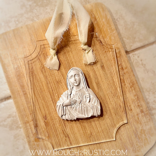Sacred Heart and Immaculate Heart Intaglio on Rectangular Acrylic Wall Hanging