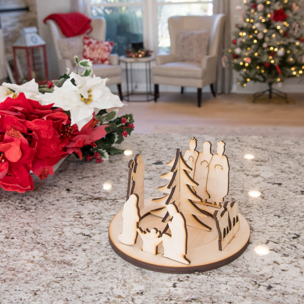 10 Piece Wood Advent/Nativity Wreath