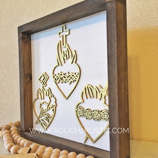 Gold/White/Brown Holy Family Hearts Rosary Hanger